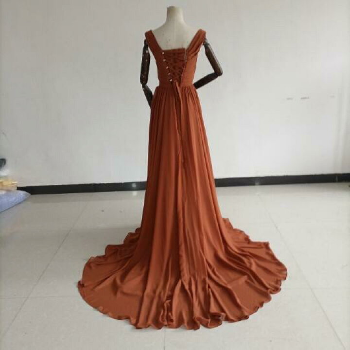 楽天市場】Vネック パーティードレス 編み上げ 花嫁 テラコッタ  