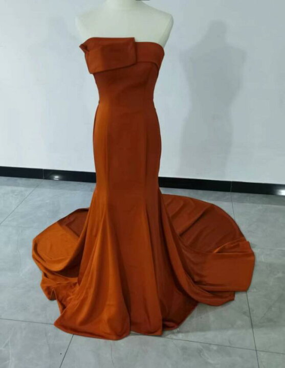 楽天市場】高品質！テラコッタ色 カラードレス ベアトップ 胸元フリル  