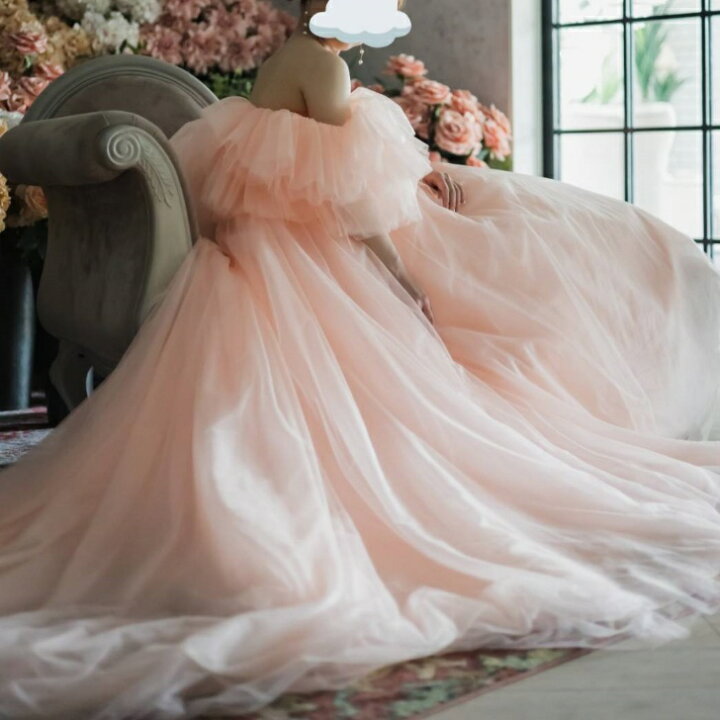 楽天市場】実例写真！コーラルピンクカラードレス ふわふわチュール  