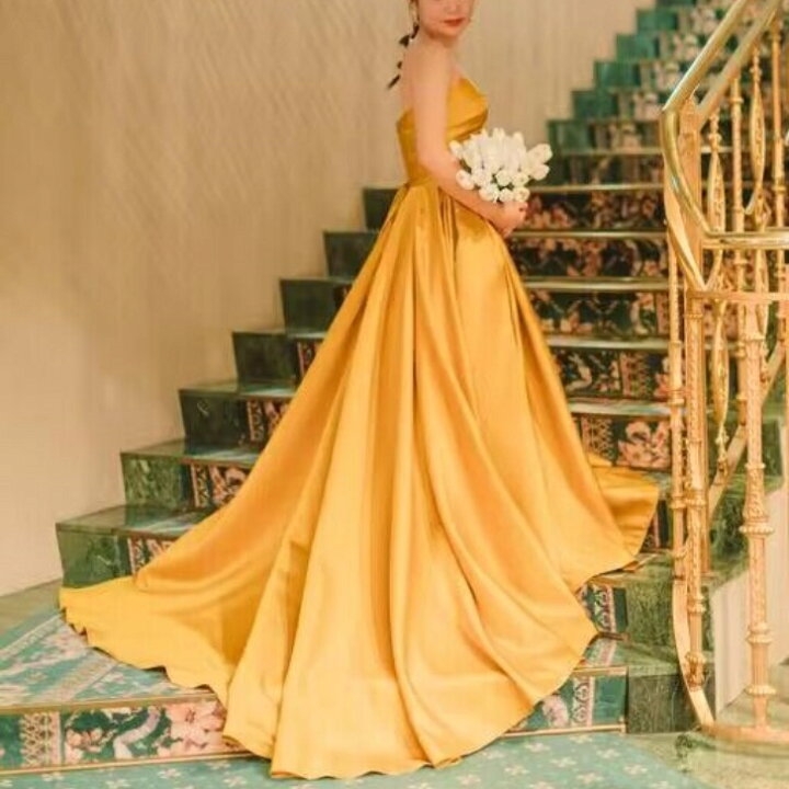 楽天市場】実例写真！2waysマスタードイエローカラードレス 取り外し  