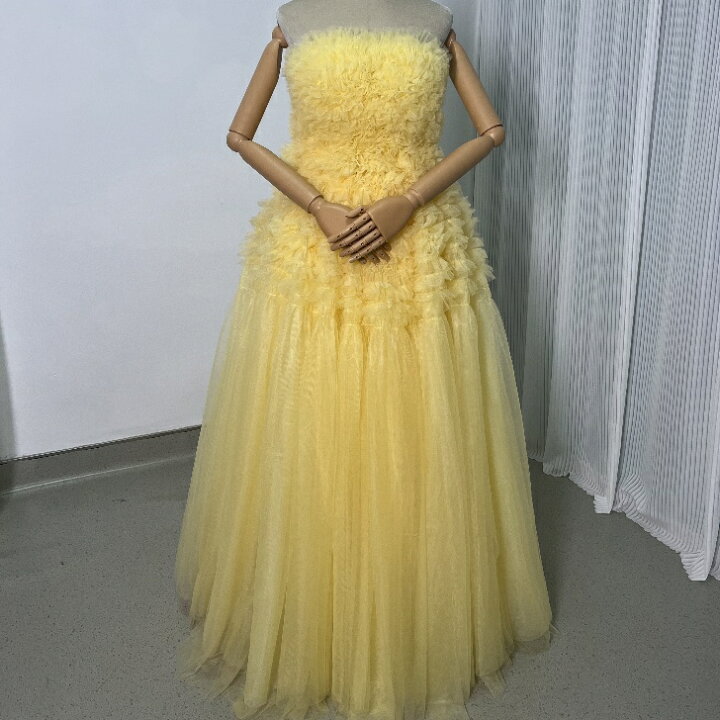 楽天市場】ベージュチュールドレス ボリュームドレス ロング 黄色 