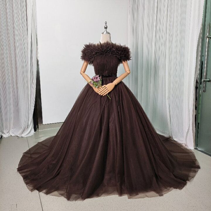 楽天市場】3waysブラウンカラードレス 取り外しオフショルダー ベロア  