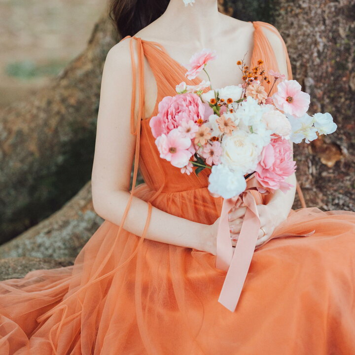 楽天市場】実例写真！カラードレス テラコッタ色 ソフトチュール  