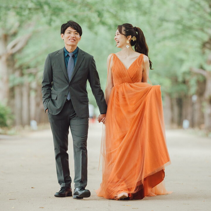 楽天市場】実例写真！カラードレス テラコッタ色 ソフトチュール  