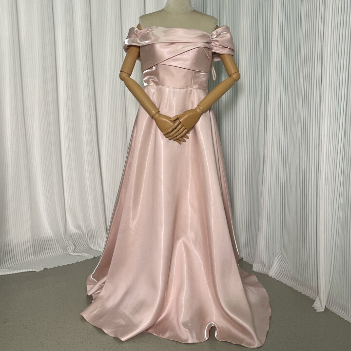 楽天市場】カラードレス オフショルダー 光沢サテン 薄桃色 ロング  