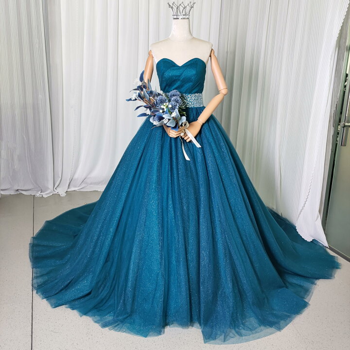 楽天市場】カラードレス ベアトップ ブルー クラシカル ハンドメイド A  