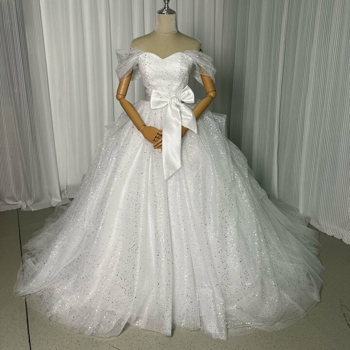 楽天市場】ウェディングドレス オフホワイト キラキラグリッター  