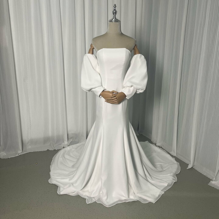 楽天市場】ウェディングドレス ベアトップ 取り外し袖 マーメイド  