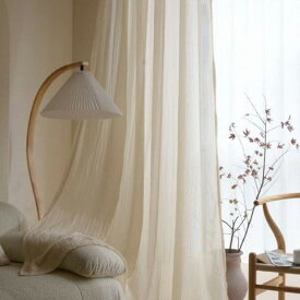 【2枚で200円OFF】 カーテン 100×200 100×240 遮光なし おしゃれ ナチュラル シワ加工 無地 突っ張り棒 間仕切り 白 ベージュ シンプル 1枚売り シンプル 新生活 韓国インテリア 透け感 カフェカーテン 背景