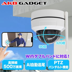 防犯カメラ 屋外 ワイヤレス WiFi ドーム型 500万画素 PTZ 首振り パンチルト 自動追尾 人感検知 スマホ対応 遠隔監視 家庭用 玄関 防水防塵 電源工事不要