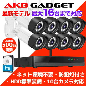 防犯カメラ ワイヤレス 屋外 セット 監視カメラ 家庭用 業務用 wifi 8台 一体型NVR 1TB HDD 遠隔監視 双方向音声 ネット環境不要 LED防犯灯付き 高画質　カメラ16台迄対応