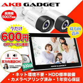 「600円クーポン」防犯カメラ 屋外 家庭用 最大800万画素 カメラ2台セット ワイヤレス 監視カメラ 工事不要 wifi不要 ネット環境不要 モニター付き 双方向通話 常時録画 夜間カラー撮影 AI人感検知 防犯灯付き 防水防塵 スマホ 駐車場500GB アキバガジェット