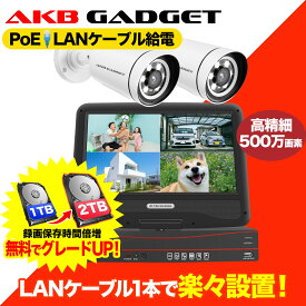 ＼ポイント10倍・1TB→2TB無料キャンペーン／防犯カメラ 屋外 PoE給電 2台セット 家庭用 監視カメラ 500万画素 AI人感検知 動体検知 フルカラー暗視 広角レンズ スマホ遠隔操作 HDD内蔵 カメラ電源不要 アルミ製耐久型 IP66防水防塵 24時間録画
