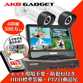 ＼ポイント10倍・期間限定／防犯カメラ 屋外 家庭用 ワイヤレス wifi カメラ2台セット モニター付き HDD付き LED防犯灯付き 赤外線モード スマホ遠隔監視 夜カラー撮影 10台まで増設可 ネット環境不要 アキバガジェット