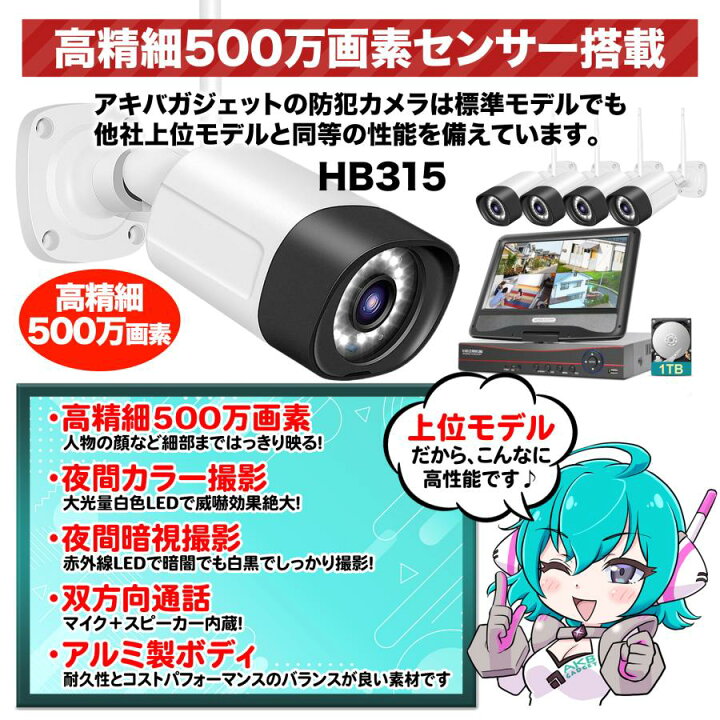 楽天市場】防犯カメラ 人気セット 屋外 500万画素 店舗用 家庭用 