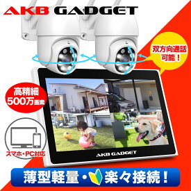 ＼ポイント10倍・期間限定／防犯カメラ 屋外 家庭用 見守りカメラ 2台セット 500万画素 ワイヤレス 双方向音声 パンチルト遠隔監視 AI動体検知 センサーライト 監視カメラ 10インチLCD液晶モニタ 一体型NVR 工事不要 簡単設置 500GBハードディスク