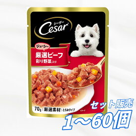 [マース] シーザー ジューシー厳選ビーフ 彩り野菜入り 70g ドックフード ウェット パウチ ウェットフード 総合栄養食 犬のごはん 餌 送料無料 大容量 まとめ買い 多頭飼い 業務用にも 1個 9個 60個/約1ヶ月分 セット販売