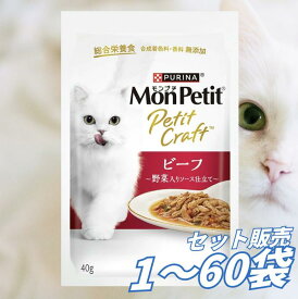 キャットフード ウェット 【送料無料 セット販売 1個 8個 16個 60個/約1ヶ月分 】キャットフード ウェット パウチ 猫の餌 総合栄養食 水分補給 ［ネスレ］モンプチ プチクラフト ビーフ 野菜入りソース仕立て 40g