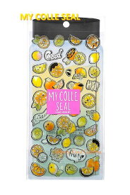 【 My Colle Seal 】 マイコレシール シトラス シャワー　NO.01695 ボトル型 台紙・ 金の 箔押し クリア シール フルーツ レモン オレンジ キウイ ビタミン カラー 南国 くだもの 果物 文字シール あります 【3cmメール便OK】
