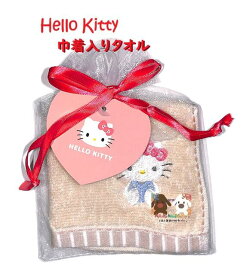 【 Sanrio グッズ 】 サンリオ オーガンジー 巾着入りタオル NO.228648 ハローキティ サイズ: 約20×20cm リボン キティちゃん アップリケ付き ミニタオル ふわふわ ハンカチ Towel ギフト プレゼント 汗拭き お餞別 【4個まで 3cmメール便OK】