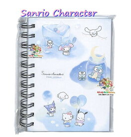 【 SANRIO グッズ 】 A6サイズ リングノート NO.304792　サンリオキャラクターズ クリアカラー ドット ノート ハローキティ マイメロディ クロミ シナモロール ハンギョドン ポチャッコ ケロケロケロッピ 11穴 Ring Note さんりおグッズ 【3cmメール便OK】
