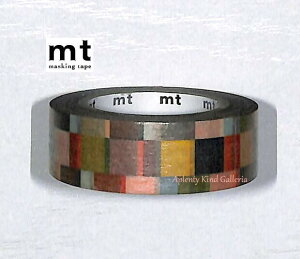 【 Kamoi mt 】 カモイ/ マスキングテープ モザイク グレイッシュ MT01D177 カモ井 幅15mm マステ mosaic もざいく パターン 模様 Greish おしゃれ 秋色 オータムカラー ※個包装されていない商品です【