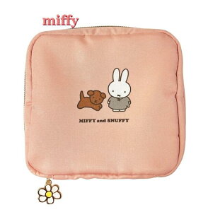 【 miffy グッズ 】 クツワ / ミッフィー ポーチ B柄 MF788B ピーチピンク系 miffy and snuffy サイズ: H120×W125×D40mm Dick Bluna Pouch 花型 チャーム ファスナー式 スナッフィー コスメ入れ 衛生用品 スクエ