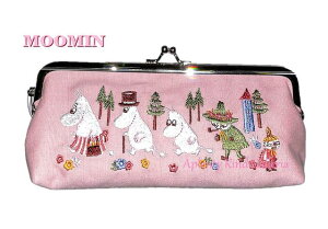 【 MOOMIN グッズ 】 ムーミン がま口 刺繍 ペンケース S1421450 MU20SS P/ ピンク色 北欧 むーみん 横型 ガマ口 ペンポーチ スリムタイプ 刺しゅう デザイン リトルミイ スナフキン 花 ムーミンハ