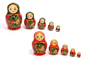 セミョーノフ産 マトリョーシカ 5個組 カチューシャ 「ホフロマ」 (全2色) [ロシア製]　