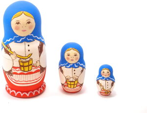 セルゲイ・コブロフ工房 マトリョーシカ 3個組 「農婦」（ウッドバーニング） [ロシア製]