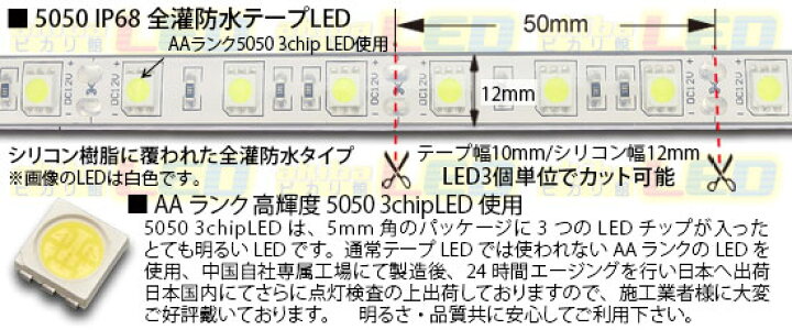 全灌防水テープLED 60LED/m IP68 電球色 5m akiba LED ピカリ館 全灌防水テープLED 60LED m IP68 RGB 5m