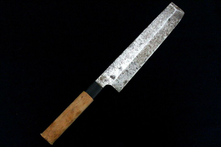 楽天市場】【中古】【並品】無銘 薄刃包丁 八寸 霞 青鋼 朴柄 λA5793 