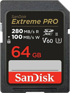 SDJ[hbSDXCb64GBbSanDisk TfBXNbR:280MB/s W:100MB/sbExtreme PRO UHS-II U3 V60 SDSDXEP-064G-GN4IN