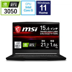 MSI(エムエスアイ) GF63-10UC-3050JP ゲーミングノートパソコン ［15.6型 /Windows11 Home /intel Core i5 /メモリ：16GB /SSD：512GB /日本語版キーボード］ GF6310UC3050JP [振込不可]