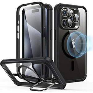 ESR iPhone 15 Pro Max 2�p�[�g �n�C�u���b�h�P�[�X(MagSafe�Ή��j ESR Clear Black ArmorToughCasewithStashStandforiPhone15ProMax ArmorToughCase