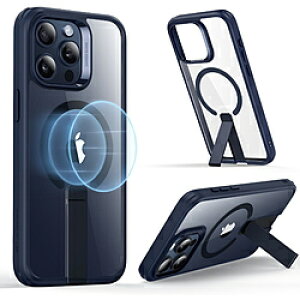 ESR iPhone 15 Pro Max�i6.7�C���`�j�X�^���h�t�n�C�u���b�h�P�[�X ESR Clear Dark Blue BoostFlickstandCase(HaloLock)foriPhone15ProMax BoostFlickstandCase