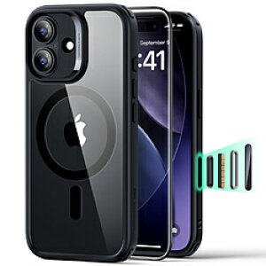 ESR iPhone 17 (6.3C`jMagSafeΉA~^[O[hn[hP[X+KXtBZbg NAubN 1A88900201-ClearBlack 1A88900201