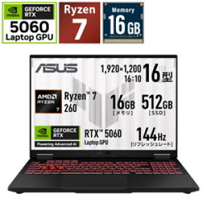 ASUS(�G�C�X�[�X) FA608UMI-R7R5060 �Q�[�~���O�m�[�g�p�\�R�� TUF Gaming A16(RTX 5060) �C�F�[�K�[�O���[ �m16.0�^ /Windows11 Home /AMD Ryzen 7 /�������F16GB /SSD�F512GB /���{��ŃL�[�{�[�h /2026�N4�����f���n FA608