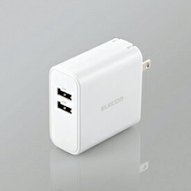 ELECOM(エレコム) AC充電器 4.8A出力 USB-Aメス2ポート おまかせ充電搭載 ホワイト MPA-ACU05WH MPAACU05WH
