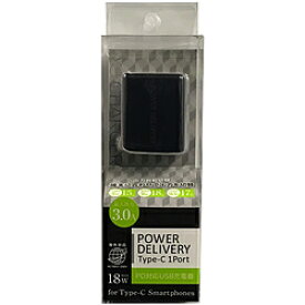 オズマ タブレット／スマートフォン対応［USB給電］　PowerDelivery対応　AC - USB充電器3A/18W （Type-Cポート・ブラック）　IH-ACC30PDK IHACC30PDK