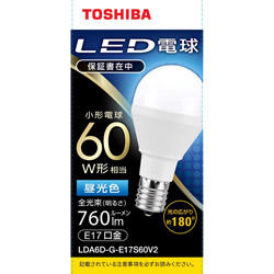 買物 TOSHIBA 東芝 LED電球 口金E17 ミニクリプトン形 調光非対応 全光束760lm 広配光タイプ 昼光色 LDA6DGE17S60V2 LDA6D-G-E17S60V2 日本限定 配光角ビーム角180度 60W相当