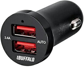 【バッファロー BUFFALO】バッファロー BSMPS3402P2BK 3.4A シガーソケット用USB急速充電器 オートパワーセレクト搭載 2ポートタイプ ブラック