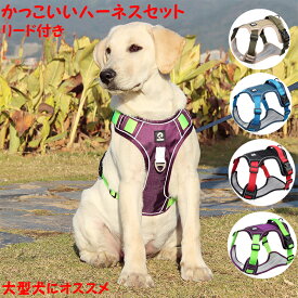 【送料無料】犬用ハーネス リード付き アウトドア シンプル おしゃれ 中型犬 大型犬 胴輪 引っ張り防止 セットアップ 愛犬の咳き込み軽減に 通気性が抜群 かっこいい 訓練 丈夫 長持ち