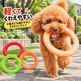 「ランキング受賞！」犬 おもちゃ リング 小型犬 EVA 軽量 噛むおもちゃ 引っ張りっこ 投げる 転がす 犬用おもちゃ ドーナツ型 トレーニング 運動不足 ストレス発散 レッド オレンジ グリーン 約17.5cm