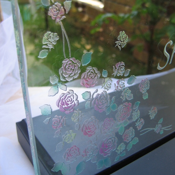 ウェルカムボード【バラとリボンのデザイン】ガラス ブライダル ウェディング | 表札AKIグラスショップ