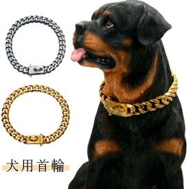 犬用首輪 ドッグチェーン ゴールド ステンレス チェーン おしゃれ ペット アクセサリー 太い 太め ごつい ワイド カット カーブ キューバ リンク 犬 ドッグ 大型犬 中型犬 小型犬