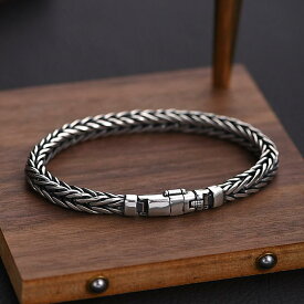 バングル メンズ アクセサリー ブレスレット オールド シルバースミス S925 シルバー 手編み レトロ ドラゴンボーン ギフト ジュエリー ハンド
