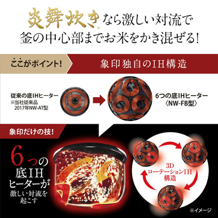 楽天市場】象印 1升炊き 炊飯器 圧力IH炊飯ジャー 炎舞炊き NW-FB18-BZ 