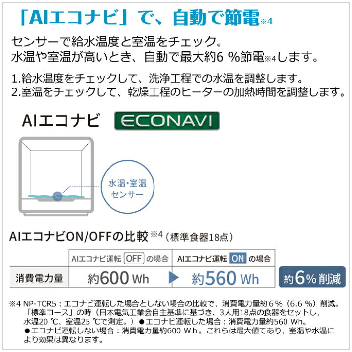 楽天市場】パナソニック 食器洗い乾燥機 約3人分 食器18点 NP-TCR5-W 