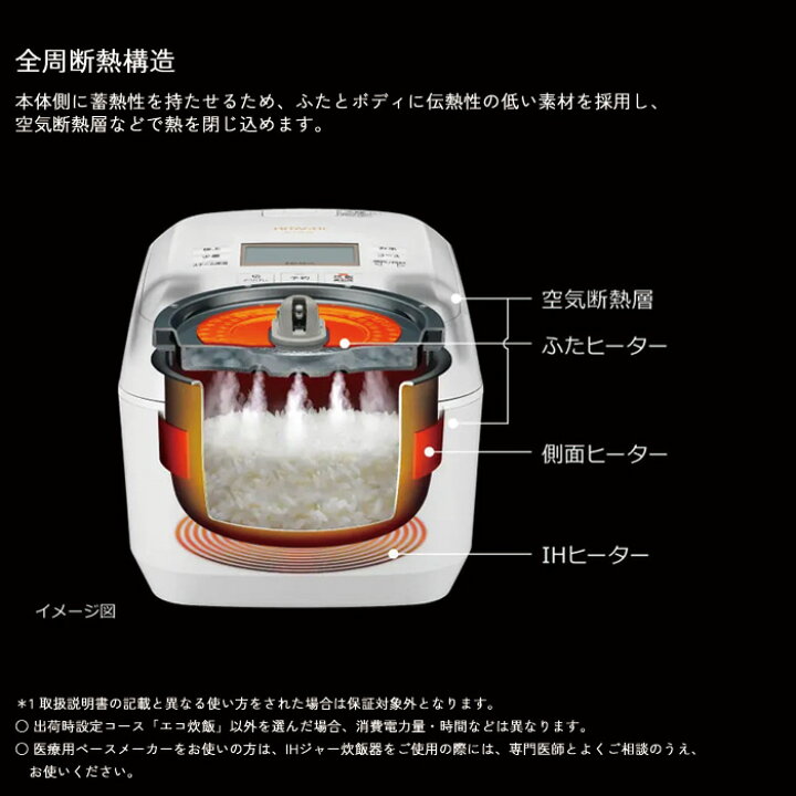 楽天市場】日立 5.5合炊き IHジャー炊飯器 圧力＆スチーム ふっくら 